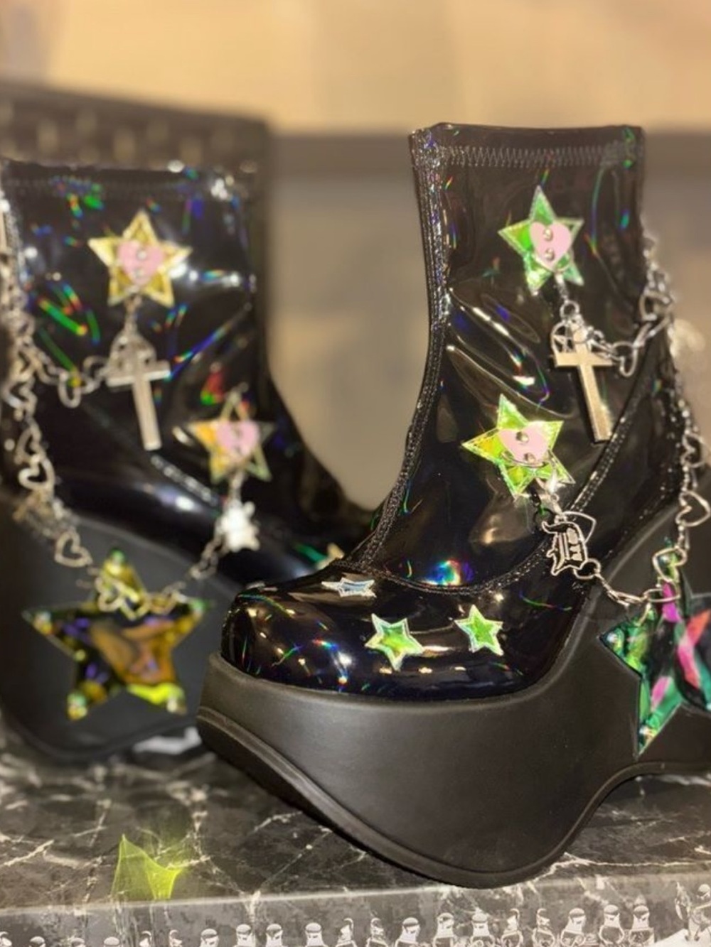 Dolls Kill Demonia Blaze 108 light up star platform boots new wo box sz 8